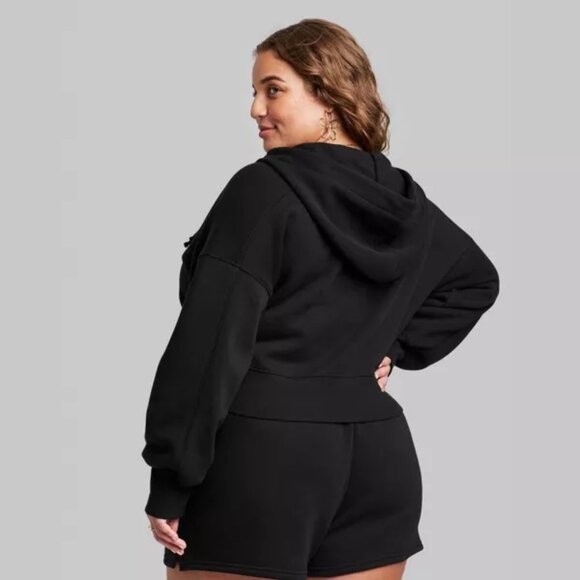 Wild Fable Women's Cropped Zip-Up Hoodie in Black NEW! - Picture 2 of 2